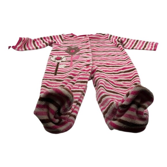 Carter's Baby Girl One Piece Pajamas 9M Striped Floral Snap Closure Long Sleeves - Picture 6 of 12
